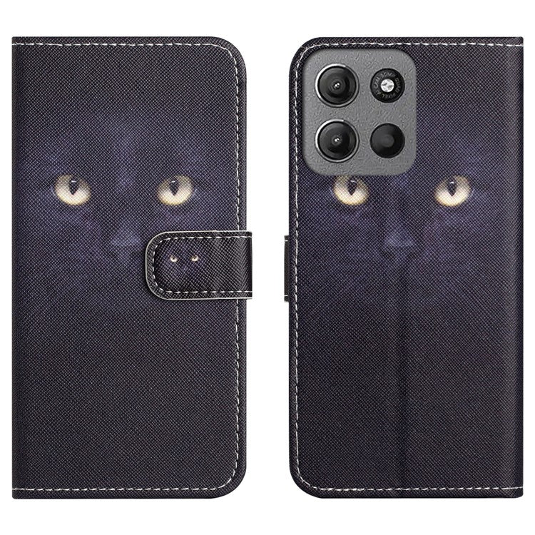 For Motorola Moto G15 4G / G15 Power 4G Case Pattern Print PU Leather Wallet Phone Cover Cross Texture - Cat's Eye