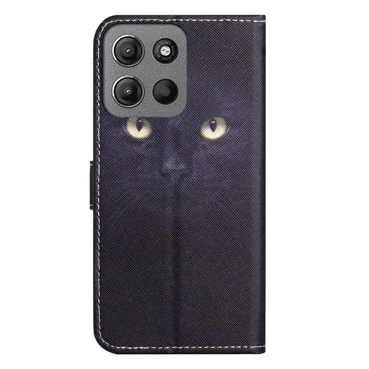 For Motorola Moto G15 4G / G15 Power 4G Case Pattern Print PU Leather Wallet Phone Cover Cross Texture - Cat's Eye