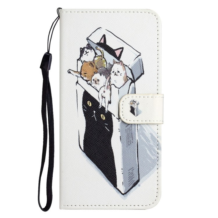 For Motorola Moto G15 4G / G15 Power 4G Case Pattern Print PU Leather Wallet Phone Cover Cross Texture - Cats