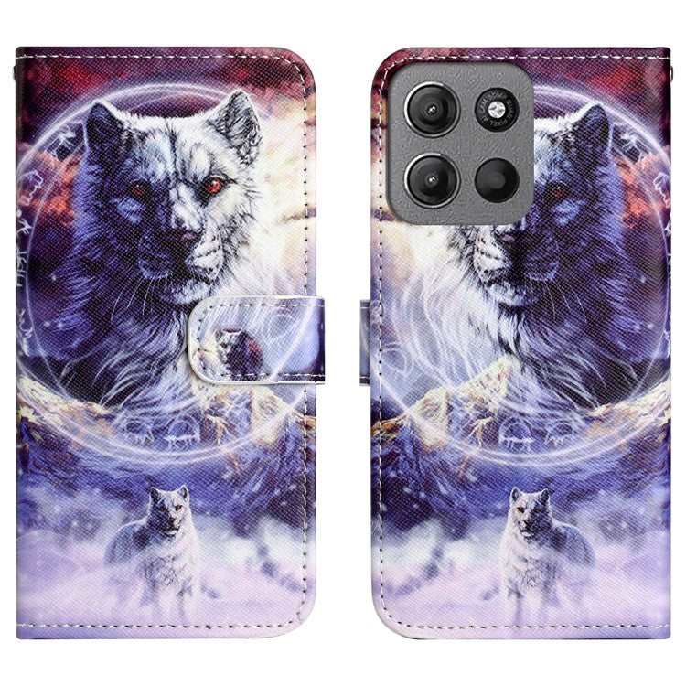 For Motorola Moto G15 4G / G15 Power 4G Case Pattern Print PU Leather Wallet Phone Cover Cross Texture - Snow Wolf