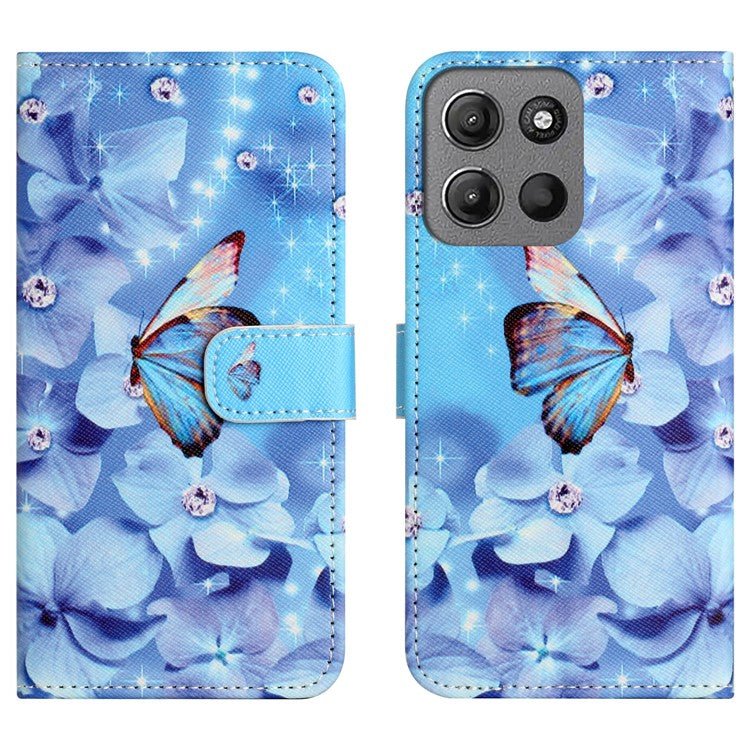 For Motorola Moto G15 4G / G15 Power 4G Case Pattern Print PU Leather Wallet Phone Cover Cross Texture - Flower and Butterfly