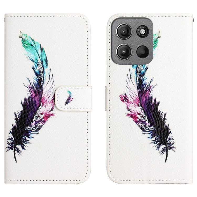 For Motorola Moto G15 4G / G15 Power 4G Case Pattern Print PU Leather Wallet Phone Cover Cross Texture - Feather
