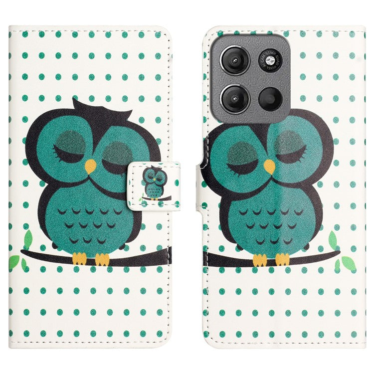 For Motorola Moto G15 4G / G15 Power 4G Case Pattern Print PU Leather Wallet Phone Cover - Dots Owl