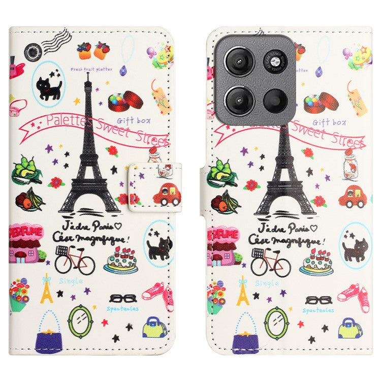 For Motorola Moto G15 4G / G15 Power 4G Case Pattern Print PU Leather Wallet Phone Cover - Eiffel Tower