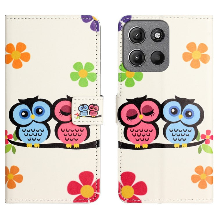 For Motorola Moto G15 4G / G15 Power 4G Case Pattern Print PU Leather Wallet Phone Cover - Couple Owls