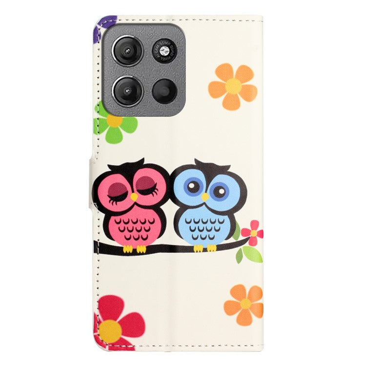 For Motorola Moto G15 4G / G15 Power 4G Case Pattern Print PU Leather Wallet Phone Cover - Couple Owls