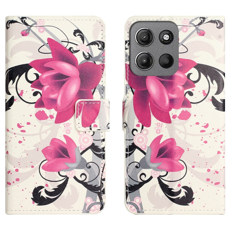 For Motorola Moto G15 4G / G15 Power 4G Case Pattern Print PU Leather Wallet Phone Cover - Lotus