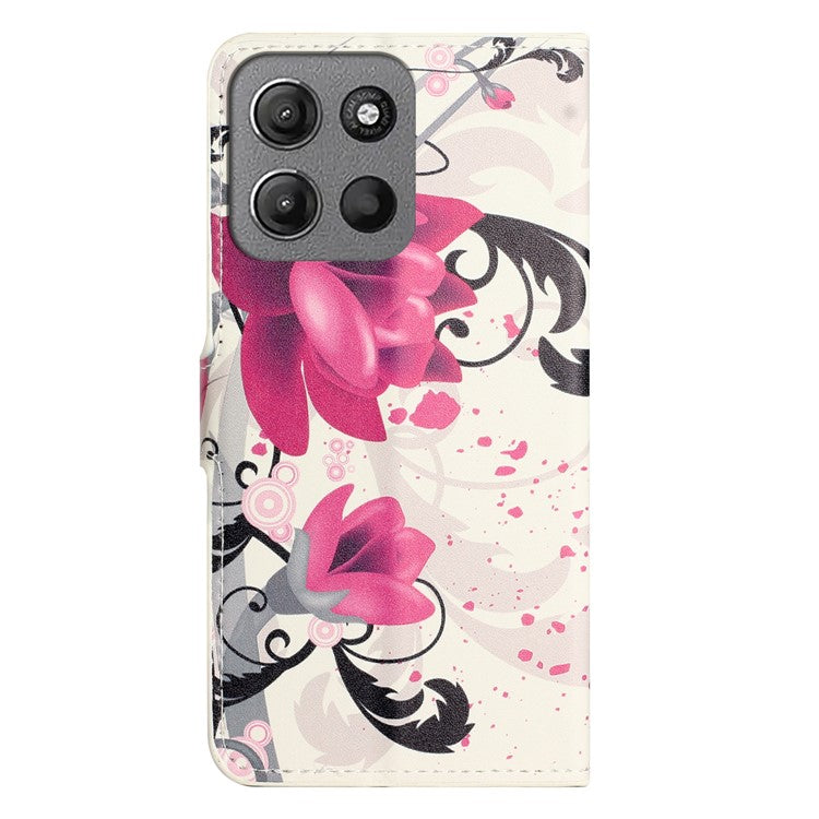 For Motorola Moto G15 4G / G15 Power 4G Case Pattern Print PU Leather Wallet Phone Cover - Lotus