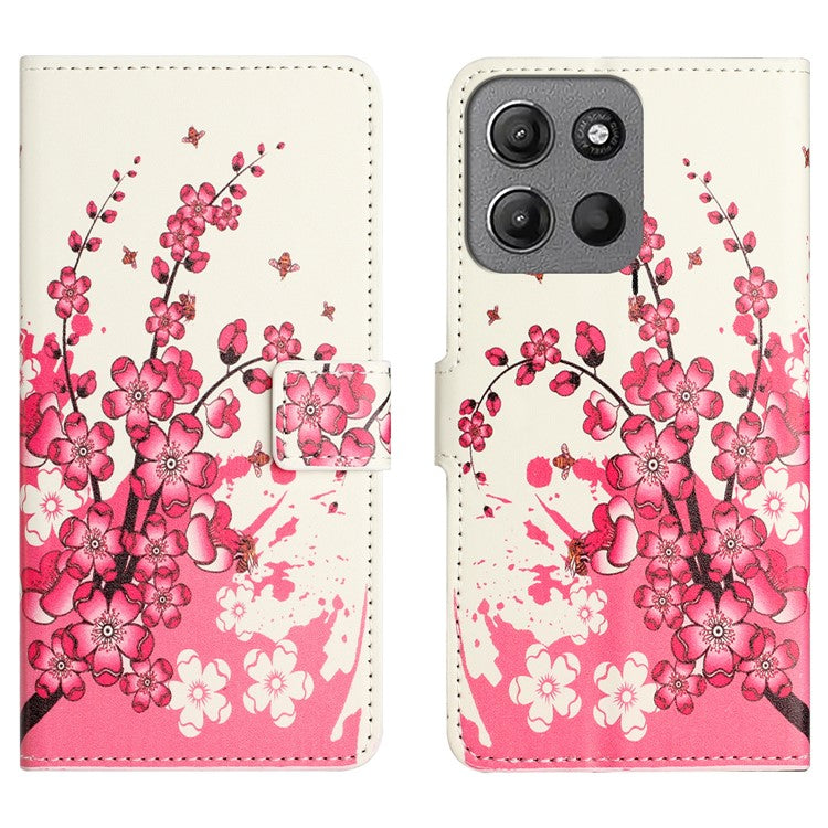 For Motorola Moto G15 4G / G15 Power 4G Case Pattern Print PU Leather Wallet Phone Cover - Plum Blossom