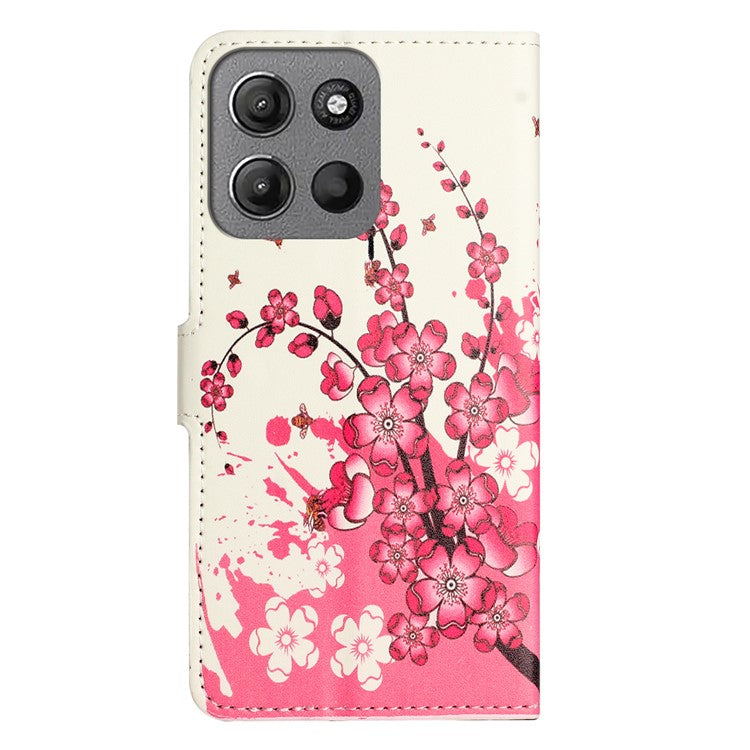 For Motorola Moto G15 4G / G15 Power 4G Case Pattern Print PU Leather Wallet Phone Cover - Plum Blossom