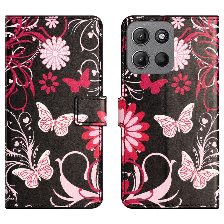 For Motorola Moto G15 4G / G15 Power 4G Case Pattern Print PU Leather Wallet Phone Cover - Black Butterfly