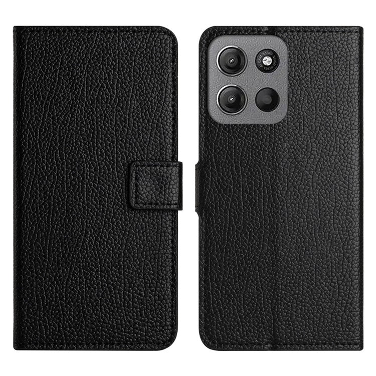 For Motorola Moto G15 4G / G15 Power 4G Case PU Leather Wallet Phone Cover Litchi Texture, Black
