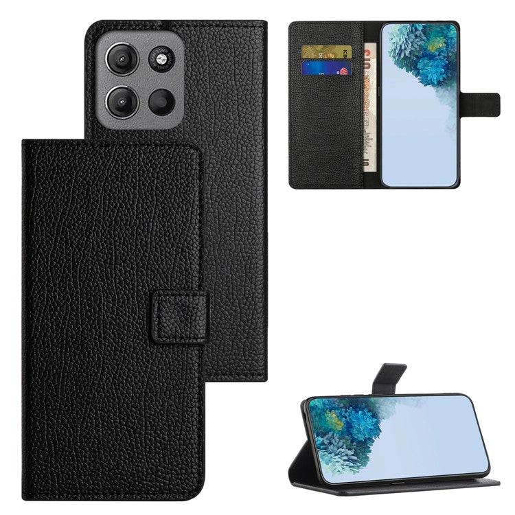 For Motorola Moto G15 4G / G15 Power 4G Case PU Leather Wallet Phone Cover Litchi Texture, Black