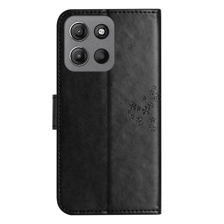 For Motorola Moto G15 4G / G15 Power 4G Case PU Leather Owl Tree Imprinted Wallet Phone Cover - Black