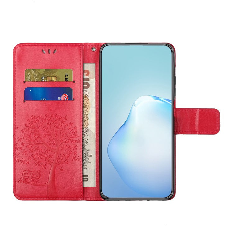 For Motorola Moto G15 4G / G15 Power 4G Case PU Leather Owl Tree Imprinted Wallet Phone Cover - Red