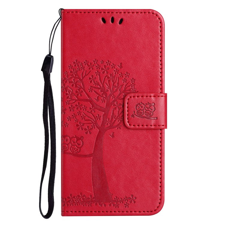 For Motorola Moto G15 4G / G15 Power 4G Case PU Leather Owl Tree Imprinted Wallet Phone Cover - Red