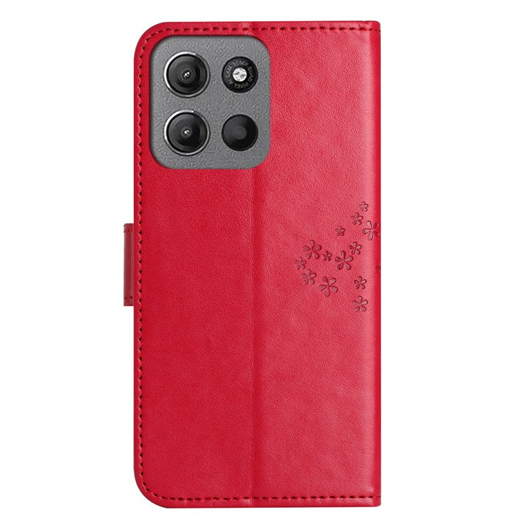 For Motorola Moto G15 4G / G15 Power 4G Case PU Leather Owl Tree Imprinted Wallet Phone Cover - Red