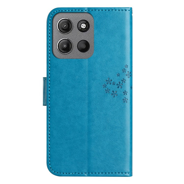 For Motorola Moto G15 4G / G15 Power 4G Case PU Leather Owl Tree Imprinted Wallet Phone Cover - Blue