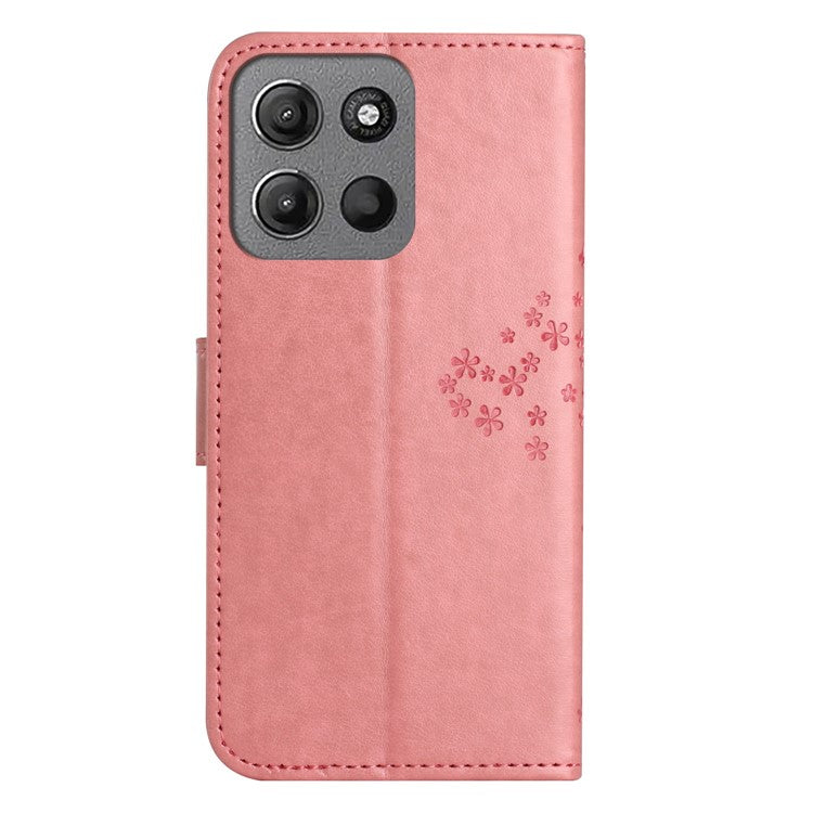 For Motorola Moto G15 4G / G15 Power 4G Case PU Leather Owl Tree Imprinted Wallet Phone Cover - Pink