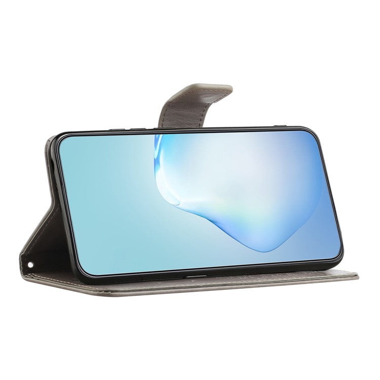 For Motorola Moto G15 4G / G15 Power 4G Case PU Leather Owl Tree Imprinted Wallet Phone Cover - Grey