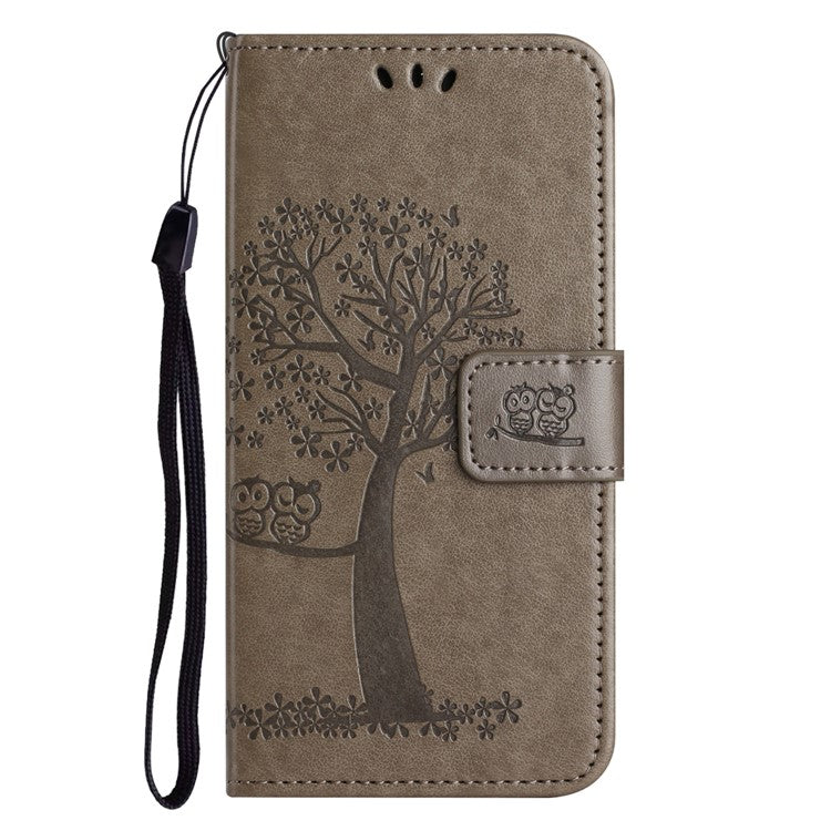 For Motorola Moto G15 4G / G15 Power 4G Case PU Leather Owl Tree Imprinted Wallet Phone Cover - Grey