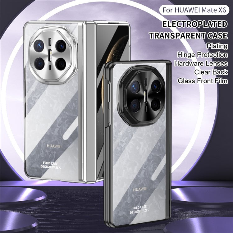 For Huawei Mate X6 Case Electroplating PC Folding Phone Cover - Transparent