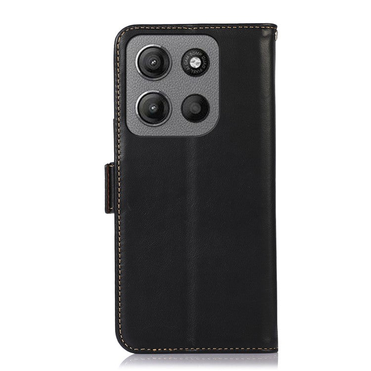 For Motorola Moto G15 4G / G05 4G Case RFID Blocking Genuine Cow Leather Wallet Phone Cover - Black