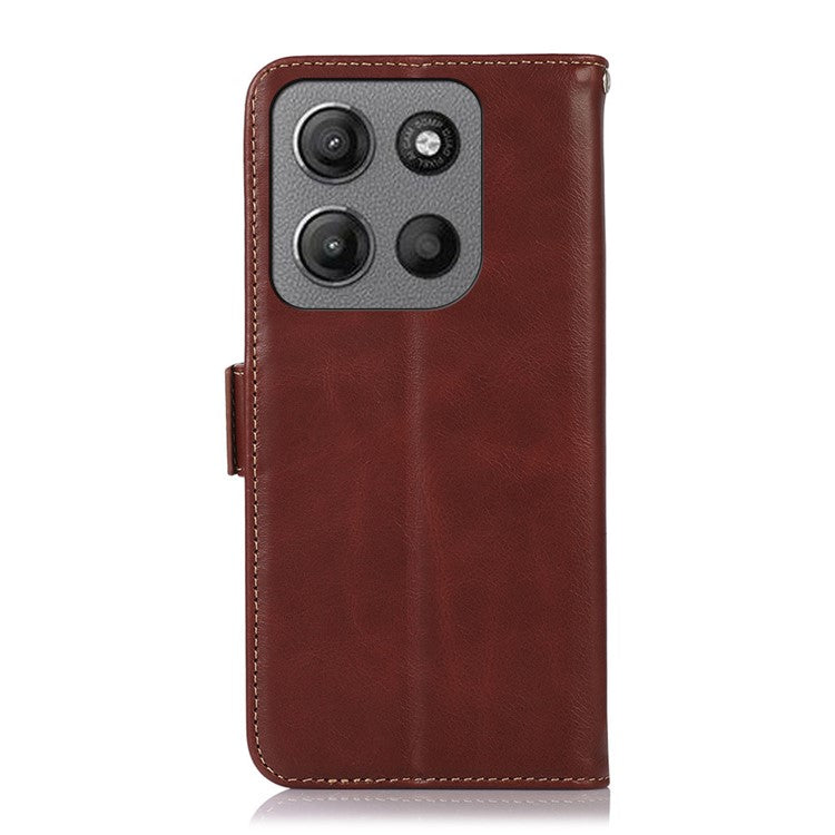 For Motorola Moto G15 4G / G05 4G Case RFID Blocking Genuine Cow Leather Wallet Phone Cover - Brown