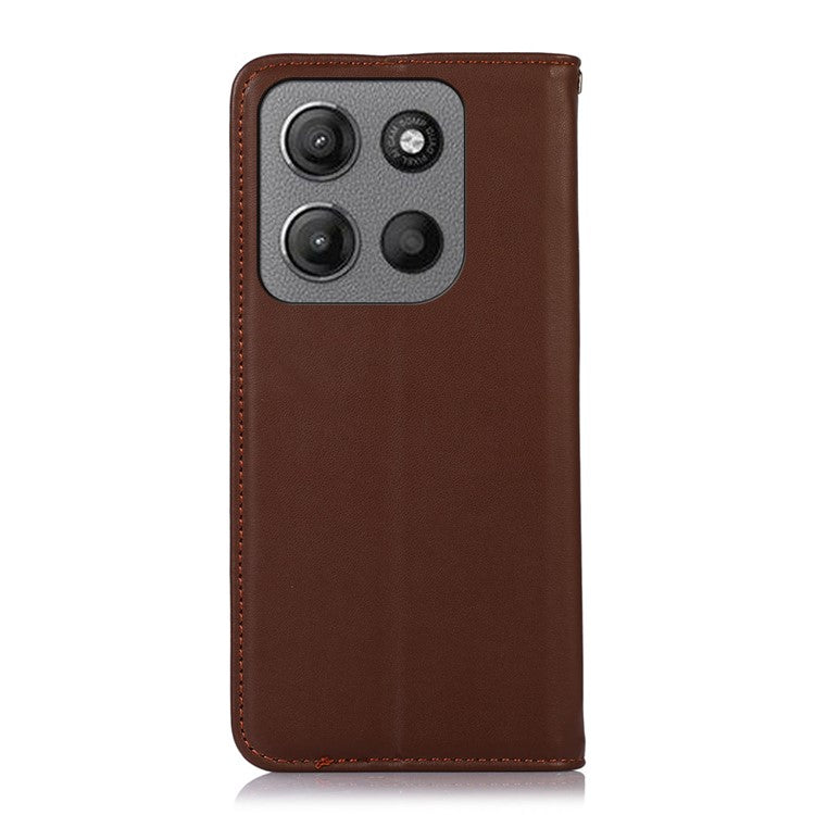 KHAZNEH For Motorola Moto G15 4G  /  G05 4G Case Genuine Cow Leather Wallet Phone Cover Nappa Texture - Brown