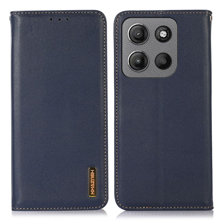 KHAZNEH For Motorola Moto G15 4G  /  G05 4G Case Genuine Cow Leather Wallet Phone Cover Nappa Texture - Blue