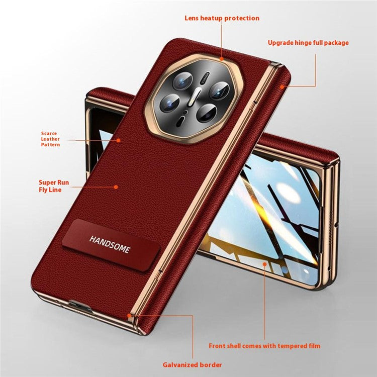 For Huawei Mate X6 Case PC + PU Phone Back Cover Built In Screen Protector - Black