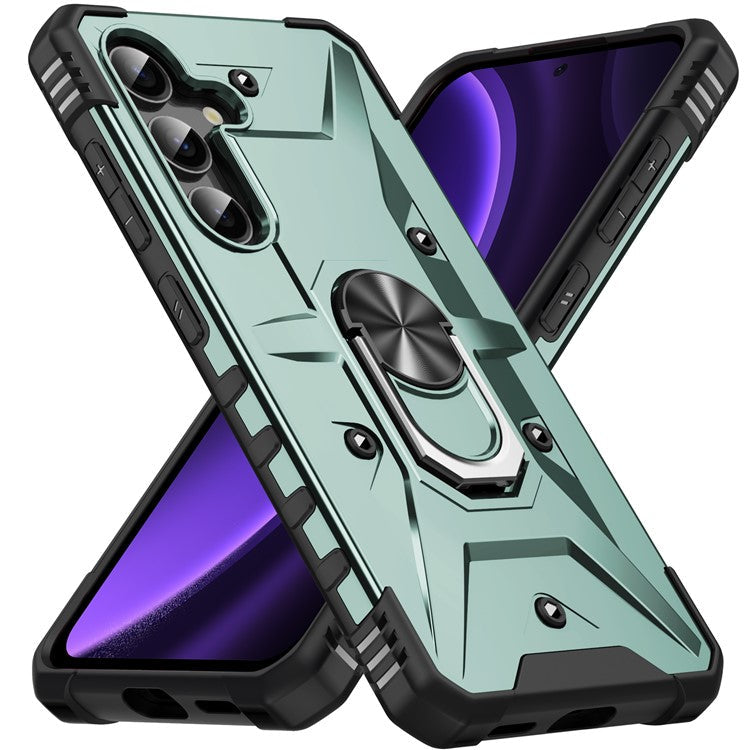 For Samsung Galaxy A26 5G Case PC+ TPU Anti-Drop Phone Cover with Ring Kickstand - Dark Green