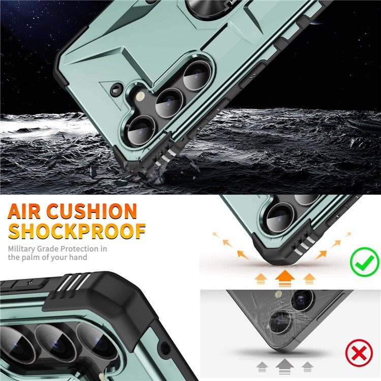For Samsung Galaxy A26 5G Case PC+ TPU Anti-Drop Phone Cover with Ring Kickstand - Dark Green