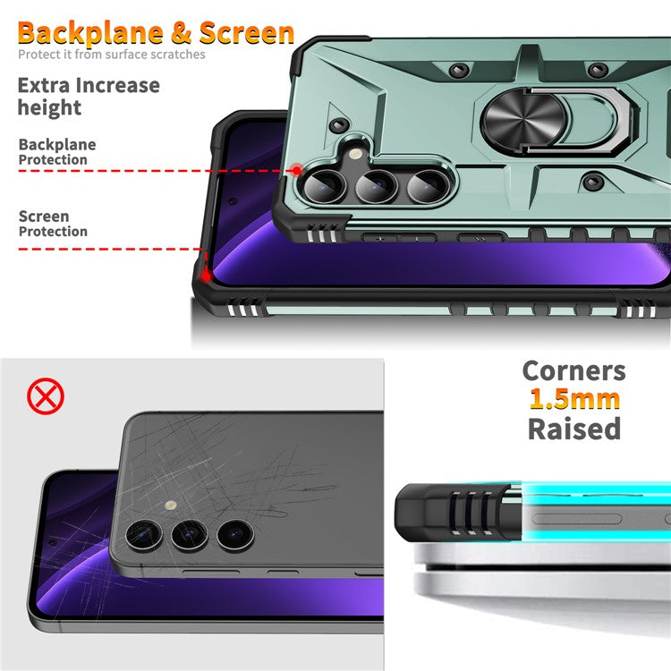For Samsung Galaxy A26 5G Case PC+ TPU Anti-Drop Phone Cover with Ring Kickstand - Dark Green