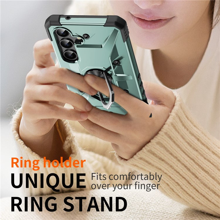 For Samsung Galaxy A26 5G Case PC+ TPU Anti-Drop Phone Cover with Ring Kickstand - Dark Green
