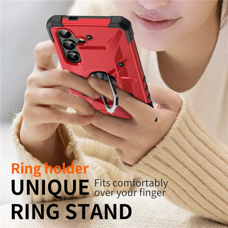 For Samsung Galaxy S25 Case PC+ TPU Anti-Drop Phone Cover with Ring Kickstand - Red