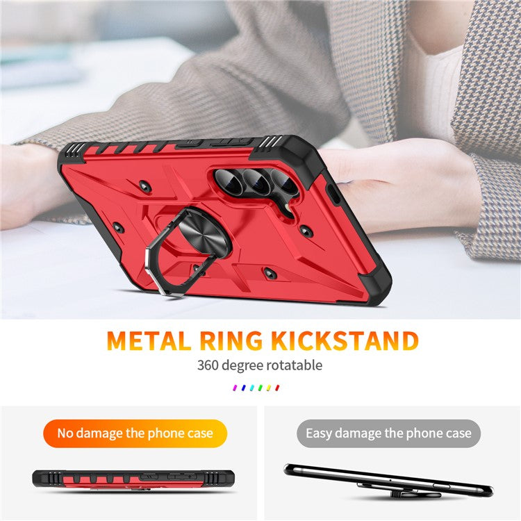 For Samsung Galaxy S25 Case PC+ TPU Anti-Drop Phone Cover with Ring Kickstand - Red