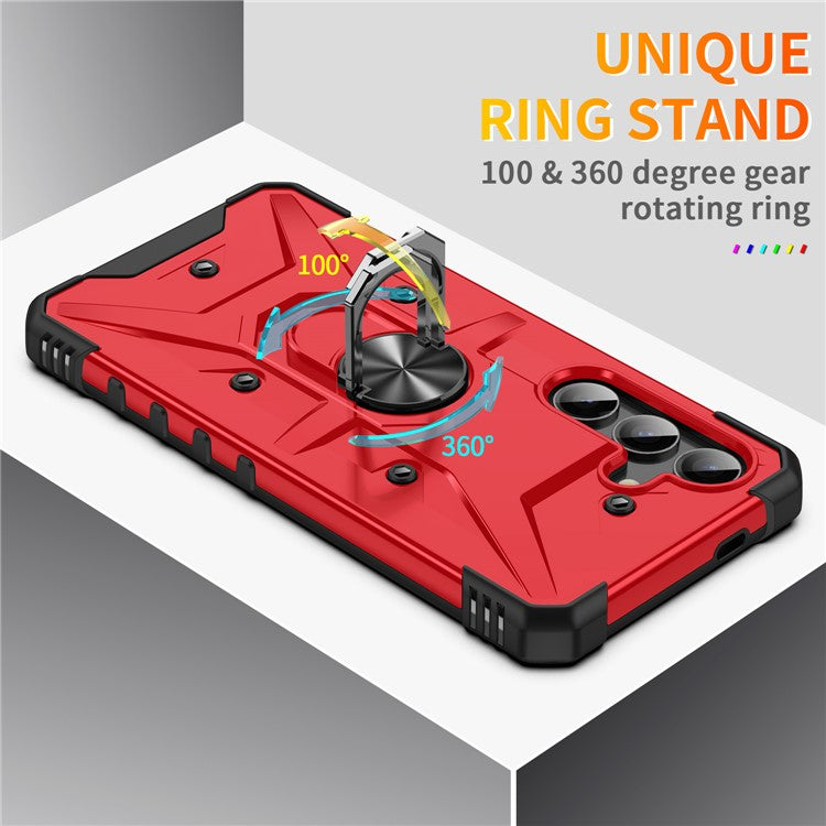 For Samsung Galaxy S25 Case PC+ TPU Anti-Drop Phone Cover with Ring Kickstand - Red