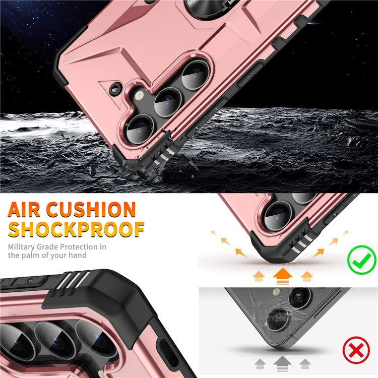 For Samsung Galaxy S25+ Case PC+ TPU Anti-Drop Phone Cover with Ring Kickstand - Rose Gold