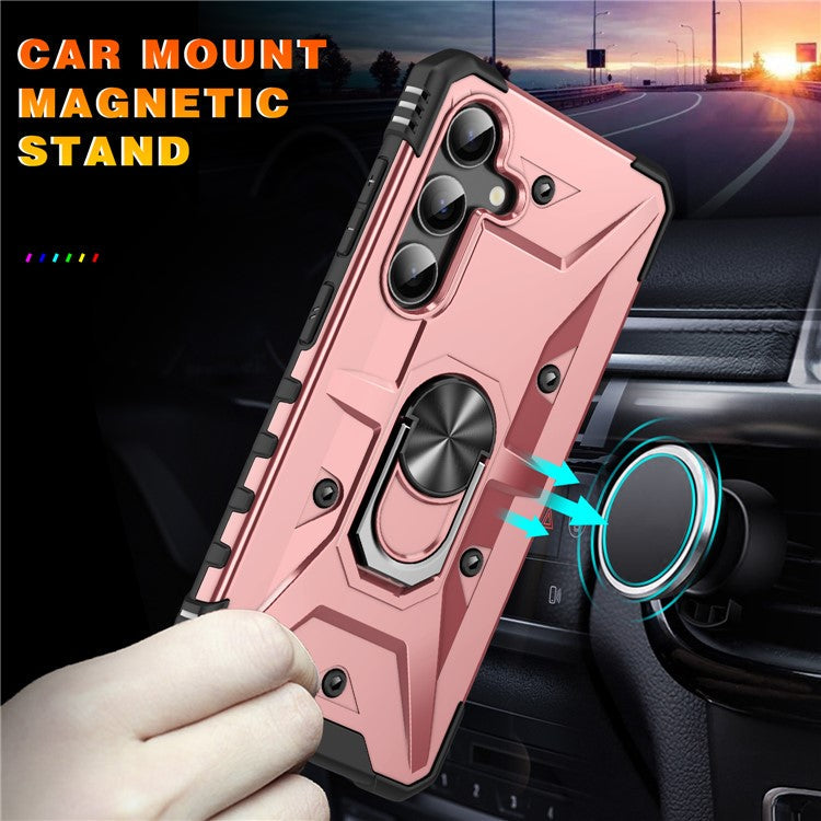 For Samsung Galaxy S25+ Case PC+ TPU Anti-Drop Phone Cover with Ring Kickstand - Rose Gold