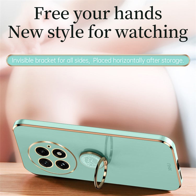 XINLI For OnePlus 13 Case Ring Kickstand Electroplating TPU Phone Cover - Cyan