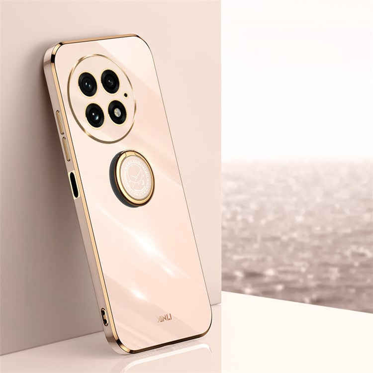 XINLI For OnePlus 13 Case Ring Kickstand Electroplating TPU Phone Cover - Pink