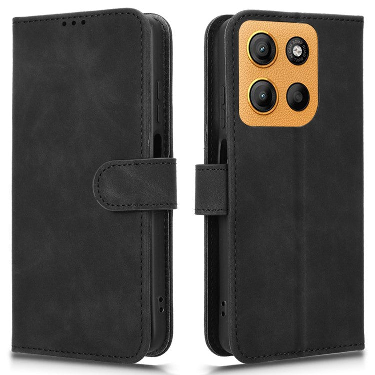 For Motorola Moto G15 4G Leather Case Skin Feel Anti Drop Wallet Flip Phone Cover - Black