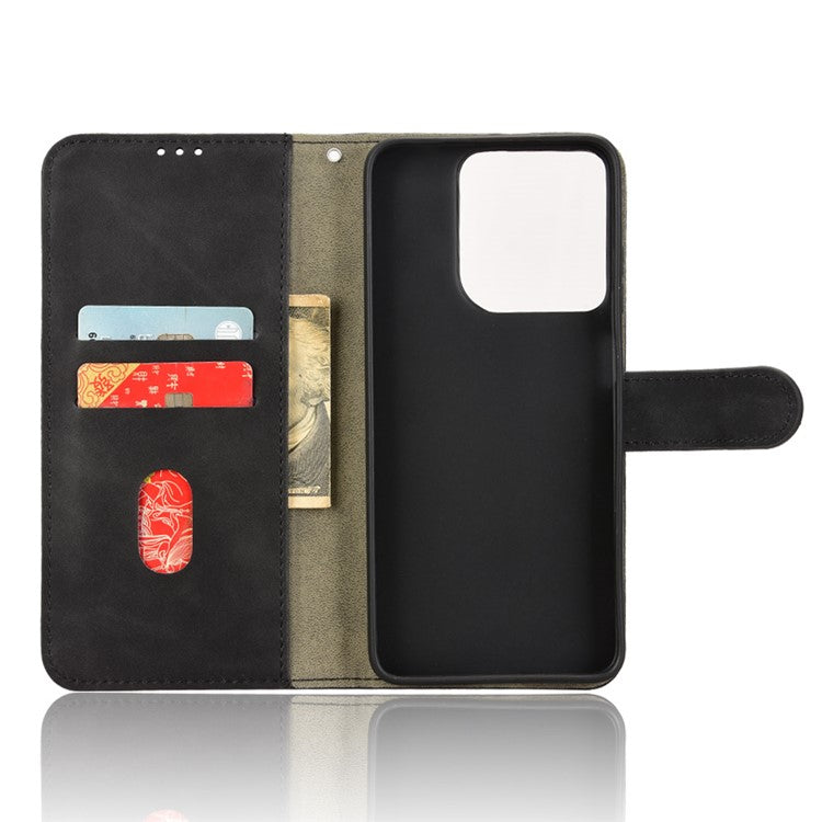 For Motorola Moto G15 4G Leather Case Skin Feel Anti Drop Wallet Flip Phone Cover - Black