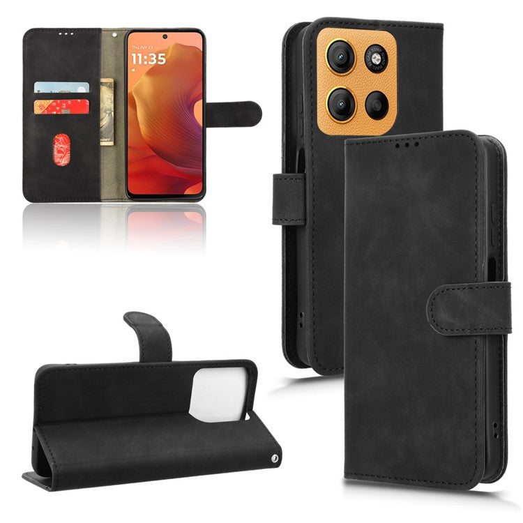 For Motorola Moto G15 4G Leather Case Skin Feel Anti Drop Wallet Flip Phone Cover - Black