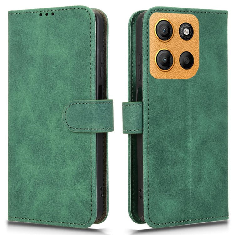 For Motorola Moto G15 4G Leather Case Skin Feel Anti Drop Wallet Flip Phone Cover - Green