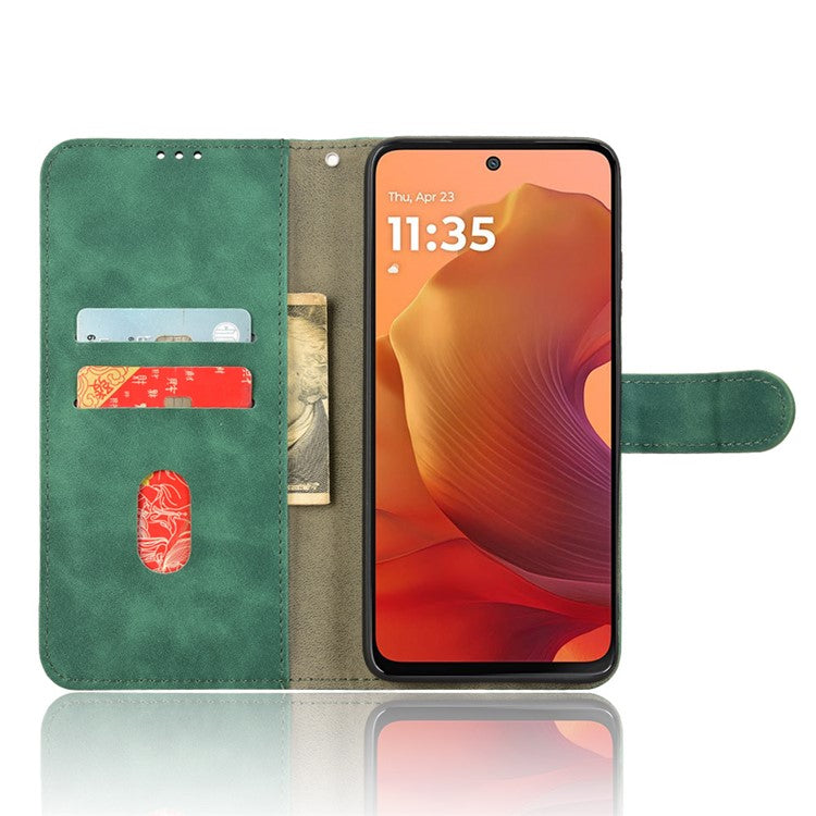 For Motorola Moto G15 4G Leather Case Skin Feel Anti Drop Wallet Flip Phone Cover - Green
