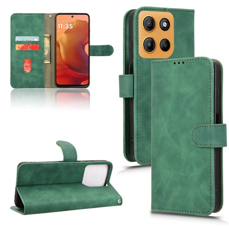 For Motorola Moto G15 4G Leather Case Skin Feel Anti Drop Wallet Flip Phone Cover - Green