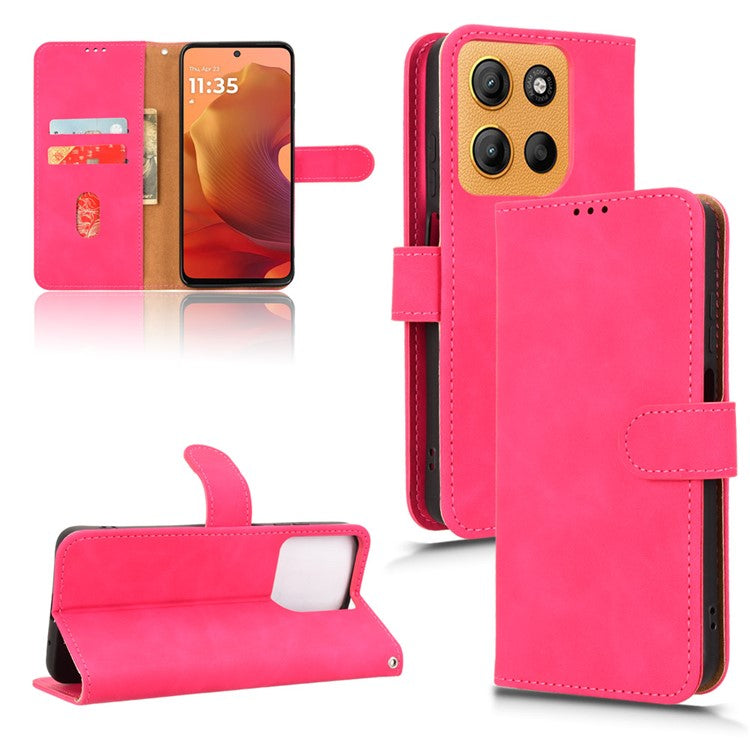 For Motorola Moto G15 4G Leather Case Skin Feel Anti Drop Wallet Flip Phone Cover - Rose