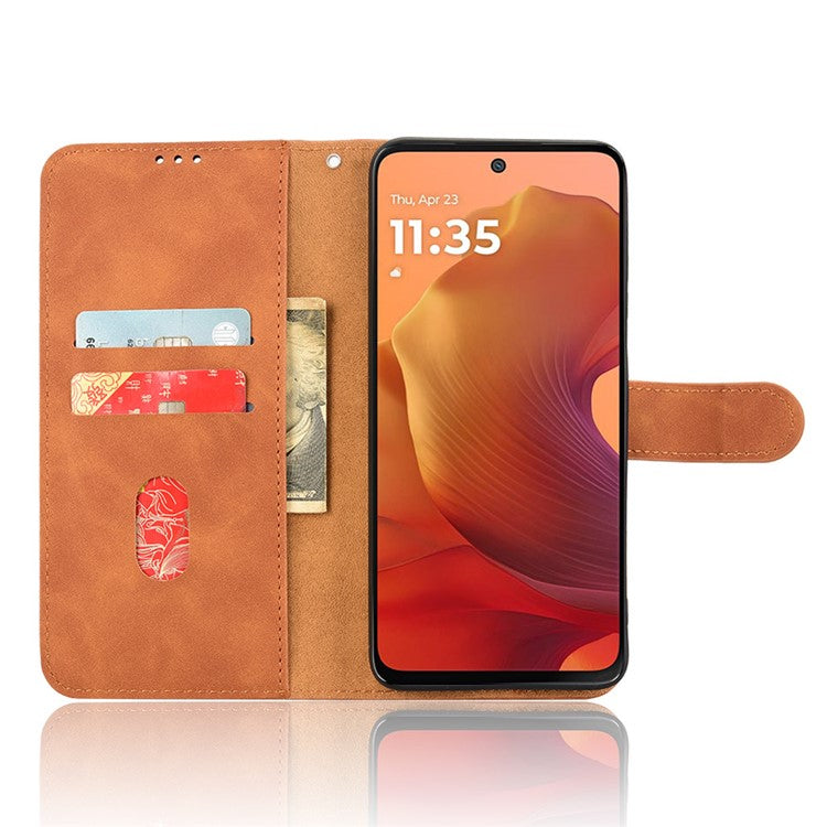 For Motorola Moto G15 4G Leather Case Skin Feel Anti Drop Wallet Flip Phone Cover - Brown
